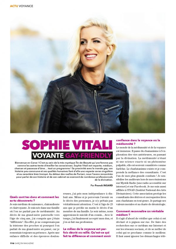 Sophie Vitali, une voyante gay-friendly par Franck Isnard pour Garçon Magazine.